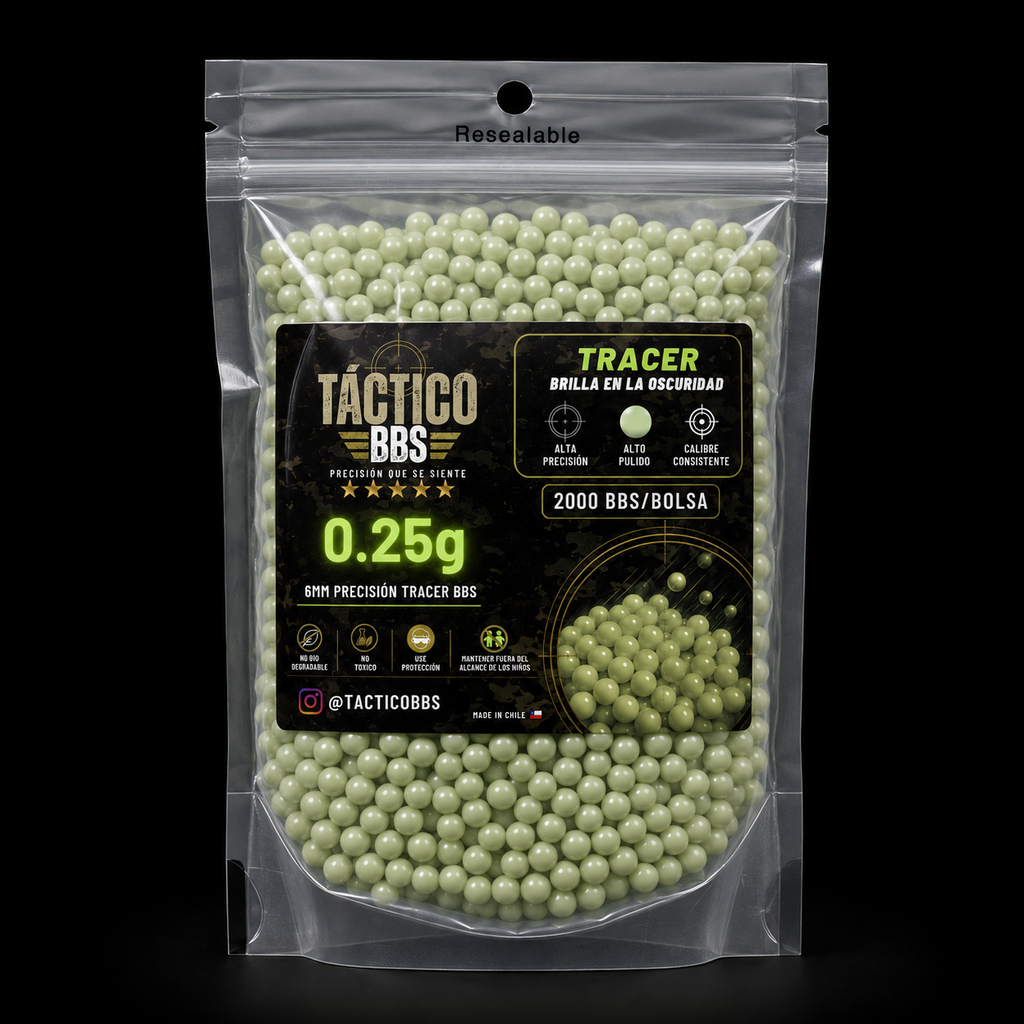 Balines Trazadores Airsoft 0.25g — Brillan en la Oscuridad — Táctico BBS