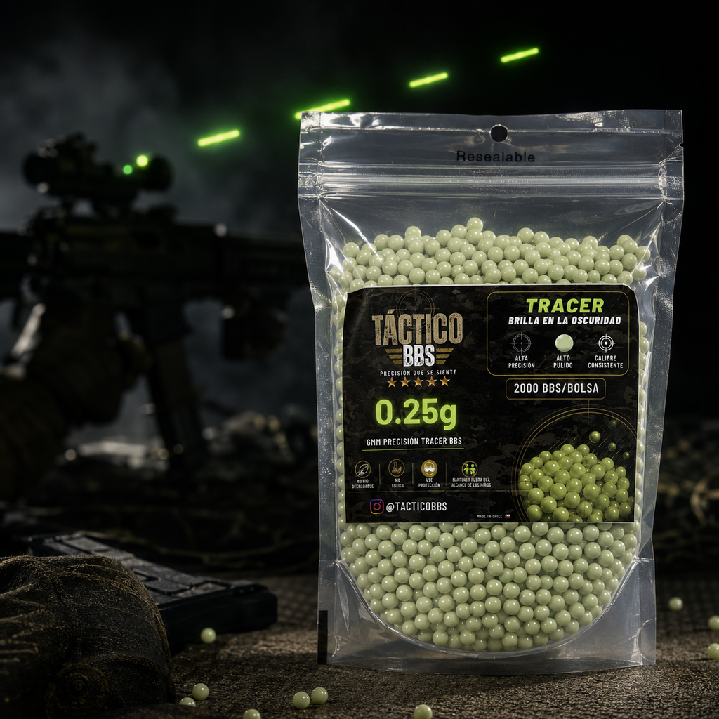 Balines Trazadores Airsoft 0.25g — Brillan en la Oscuridad — Táctico BBS